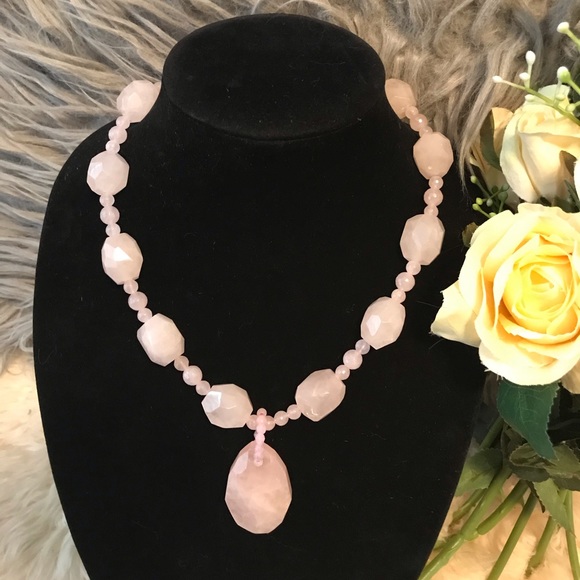 Vintage Faceted Rose Quartz Gemstone 14K Gold Clasp Beaded Pendant Necklace 18”L - Picture 2 of 16